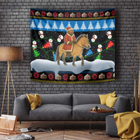 Mongolia Christmas Tapestry with Santa Riding Horse Snowmen Yurts and Winter Holiday - Wonder Print Shop