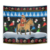 Mongolia Christmas Tapestry with Santa Riding Horse Snowmen Yurts and Winter Holiday - Wonder Print Shop