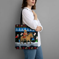 Mongolia Christmas Tote Bag with Santa Riding Horse Snowmen Yurts and Winter Holiday - Wonder Print Shop