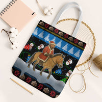 Mongolia Christmas Tote Bag with Santa Riding Horse Snowmen Yurts and Winter Holiday - Wonder Print Shop