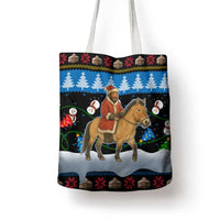 Mongolia Christmas Tote Bag with Santa Riding Horse Snowmen Yurts and Winter Holiday - Wonder Print Shop