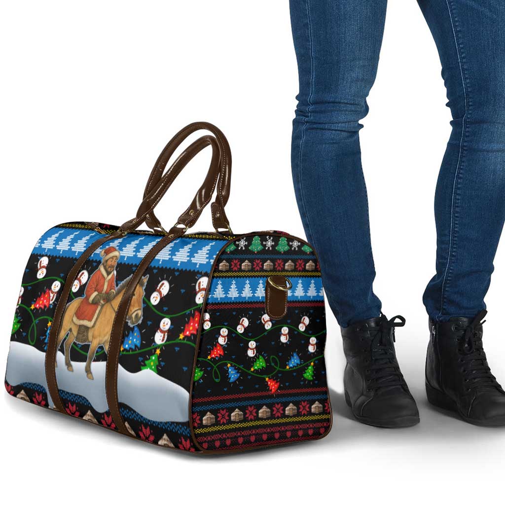 Mongolia Christmas Travel Bag with Santa Riding Horse Snowmen Yurts and Winter Holiday - Wonder Print Shop