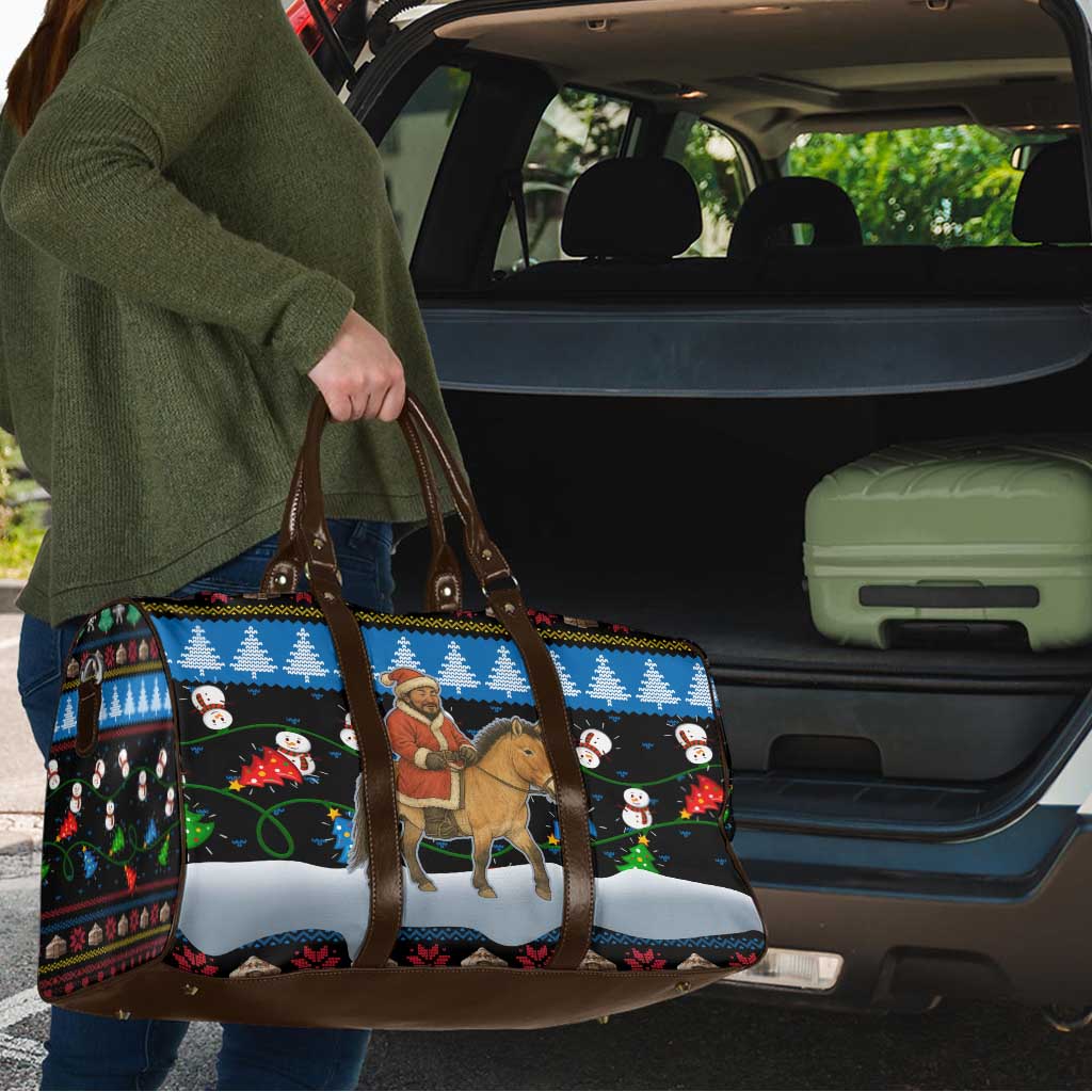 Mongolia Christmas Travel Bag with Santa Riding Horse Snowmen Yurts and Winter Holiday - Wonder Print Shop