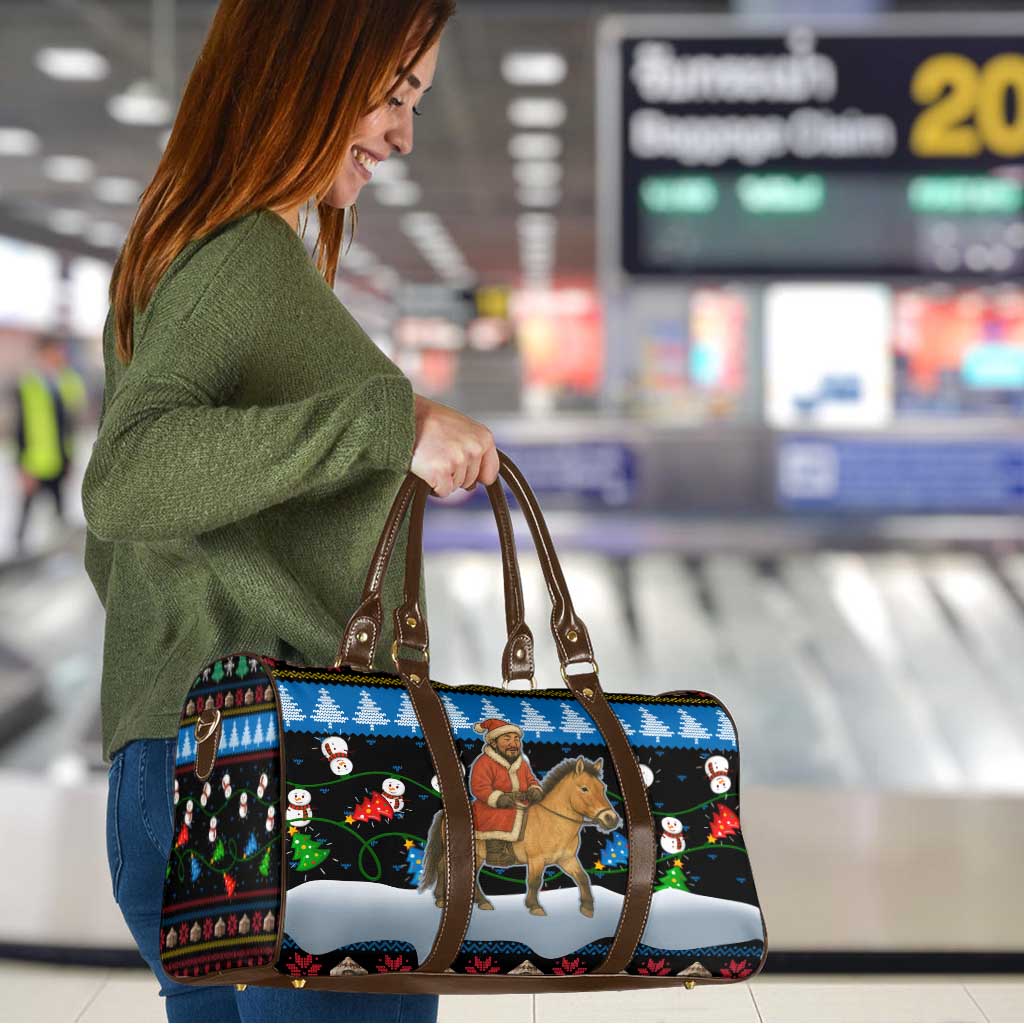 Mongolia Christmas Travel Bag with Santa Riding Horse Snowmen Yurts and Winter Holiday - Wonder Print Shop