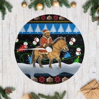 Mongolia Christmas Tree Skirt with Santa Riding Horse Snowmen Yurts and Winter Holiday - Wonder Print Shop