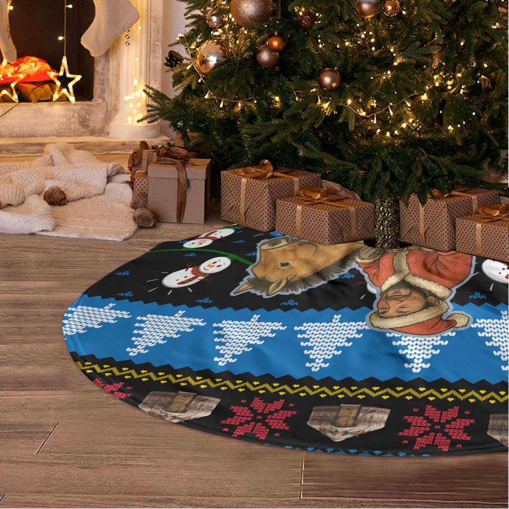 Mongolia Christmas Tree Skirt with Santa Riding Horse Snowmen Yurts and Winter Holiday - Wonder Print Shop