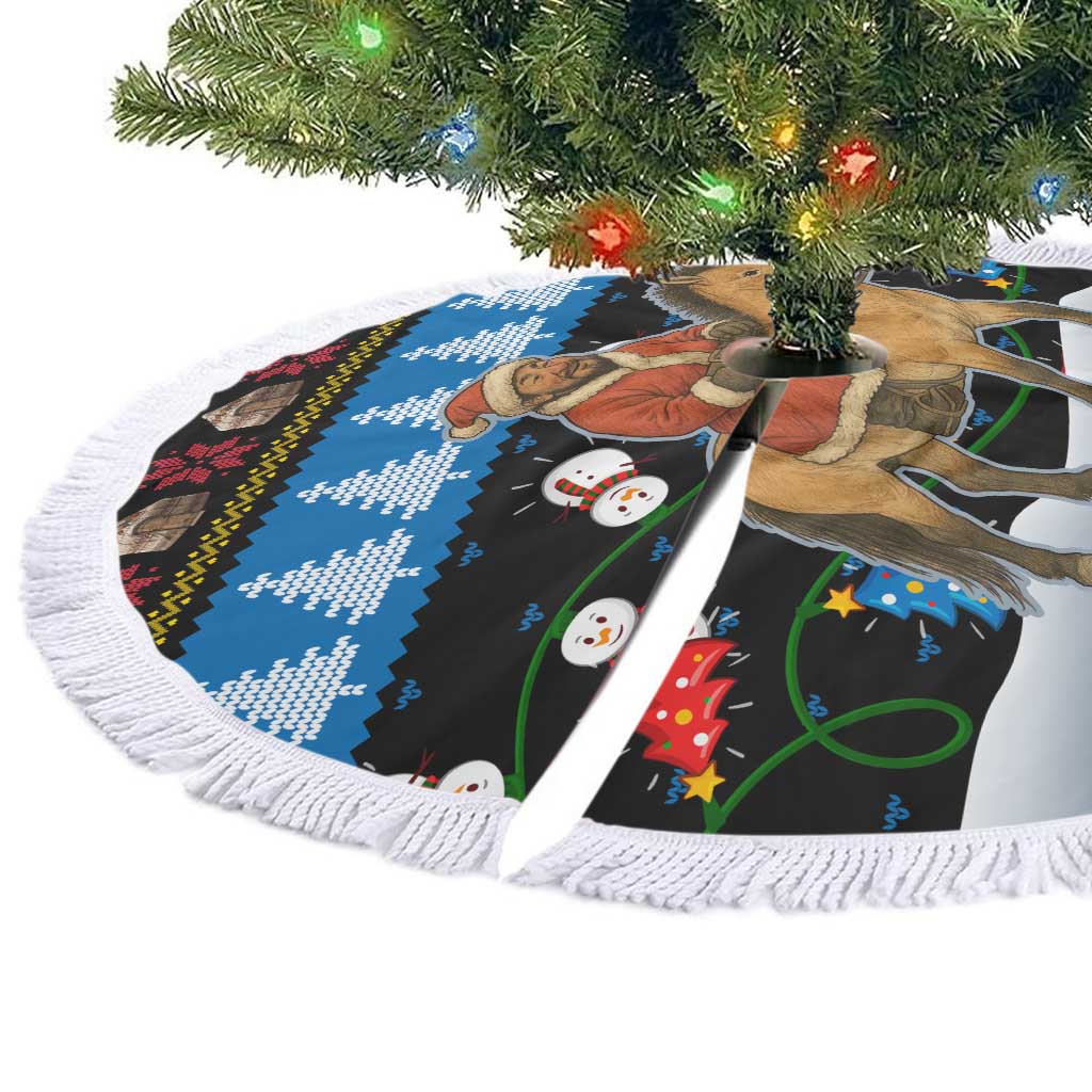 Mongolia Christmas Tree Skirt with Santa Riding Horse Snowmen Yurts and Winter Holiday - Wonder Print Shop