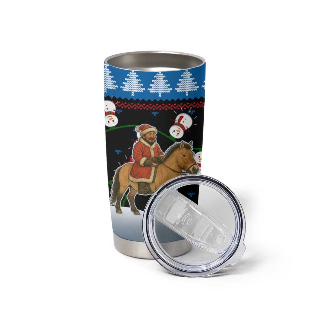 Mongolia Christmas Tumbler Cup with Santa Riding Horse Snowmen Yurts and Winter Holiday - Wonder Print Shop