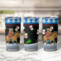 Mongolia Christmas Tumbler Cup with Santa Riding Horse Snowmen Yurts and Winter Holiday - Wonder Print Shop