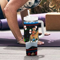 Mongolia Christmas Tumbler With Handle with Santa Riding Horse Snowmen Yurts and Winter Holiday - Wonder Print Shop
