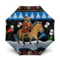 Mongolia Christmas Umbrella with Santa Riding Horse Snowmen Yurts and Winter Holiday - Wonder Print Shop