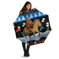 Mongolia Christmas Umbrella with Santa Riding Horse Snowmen Yurts and Winter Holiday - Wonder Print Shop