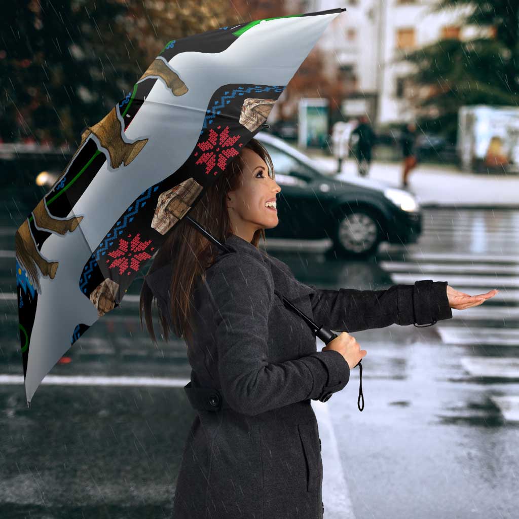 Mongolia Christmas Umbrella with Santa Riding Horse Snowmen Yurts and Winter Holiday - Wonder Print Shop