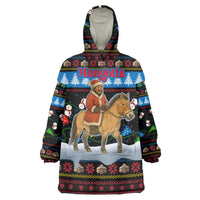 Mongolia Christmas Wearable Blanket Hoodie with Santa Riding Horse Snowmen Yurts and Winter Holiday - Wonder Print Shop