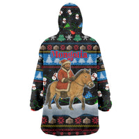 Mongolia Christmas Wearable Blanket Hoodie with Santa Riding Horse Snowmen Yurts and Winter Holiday - Wonder Print Shop