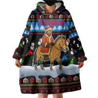Mongolia Christmas Wearable Blanket Hoodie with Santa Riding Horse Snowmen Yurts and Winter Holiday - Wonder Print Shop