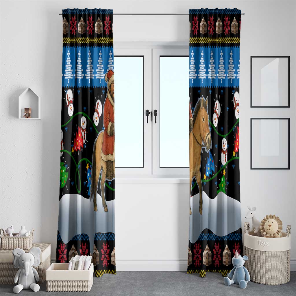 Mongolia Christmas Window Curtain with Santa Riding Horse Snowmen Yurts and Winter Holiday - Wonder Print Shop