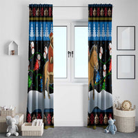 Mongolia Christmas Window Curtain with Santa Riding Horse Snowmen Yurts and Winter Holiday - Wonder Print Shop