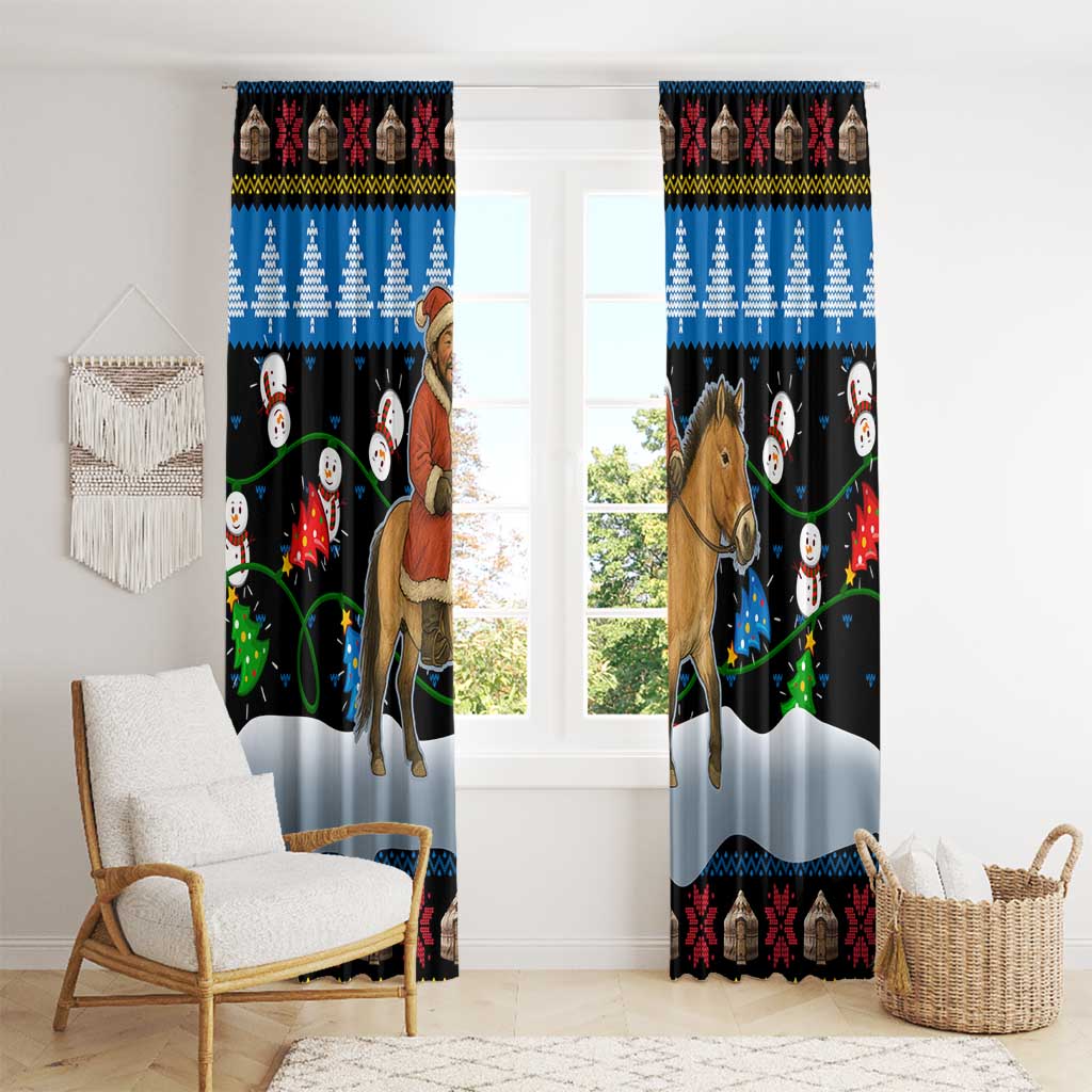 Mongolia Christmas Window Curtain with Santa Riding Horse Snowmen Yurts and Winter Holiday - Wonder Print Shop