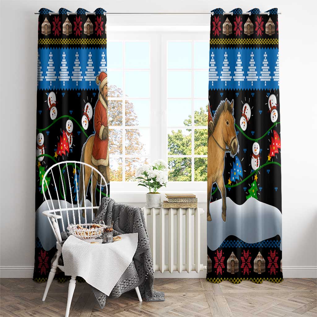 Mongolia Christmas Window Curtain with Santa Riding Horse Snowmen Yurts and Winter Holiday - Wonder Print Shop