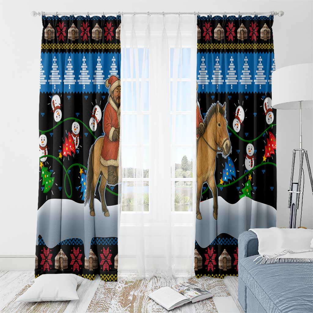 Mongolia Christmas Window Curtain with Santa Riding Horse Snowmen Yurts and Winter Holiday - Wonder Print Shop