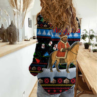 Mongolia Christmas Women Casual Shirt with Santa Riding Horse Snowmen Yurts and Winter Holiday - Wonder Print Shop