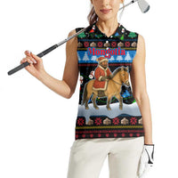 Mongolia Christmas Women Sleeveless Polo Shirt with Santa Riding Horse Snowmen Yurts and Winter Holiday - Wonder Print Shop