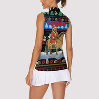 Mongolia Christmas Women Sleeveless Polo Shirt with Santa Riding Horse Snowmen Yurts and Winter Holiday - Wonder Print Shop