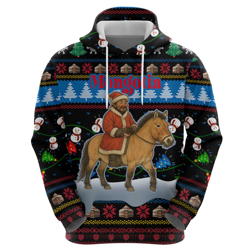 Mongolia Christmas Zip Hoodie with Santa Riding Horse Snowmen Yurts and Winter Holiday - Wonder Print Shop