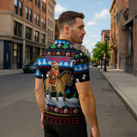 Mongolia Christmas Zipper Polo Shirt with Santa Riding Horse Snowmen Yurts and Winter Holiday - Wonder Print Shop