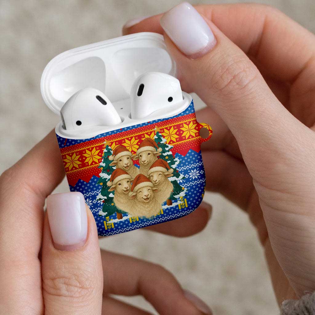 Mongolia Christmas AirPods Case with Santa Sheep Christmas Trees and Snowflake - Wonder Print Shop