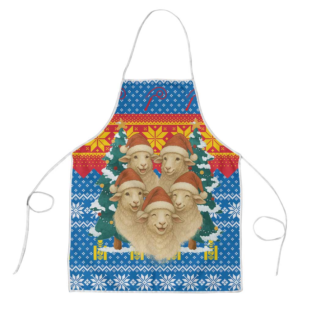 Mongolia Christmas Apron with Santa Sheep Christmas Trees and Snowflake - Wonder Print Shop