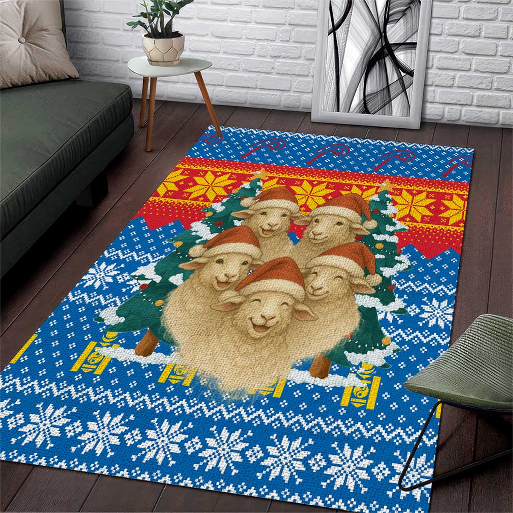 Mongolia Christmas Area Rug with Santa Sheep Christmas Trees and Snowflake - Wonder Print Shop