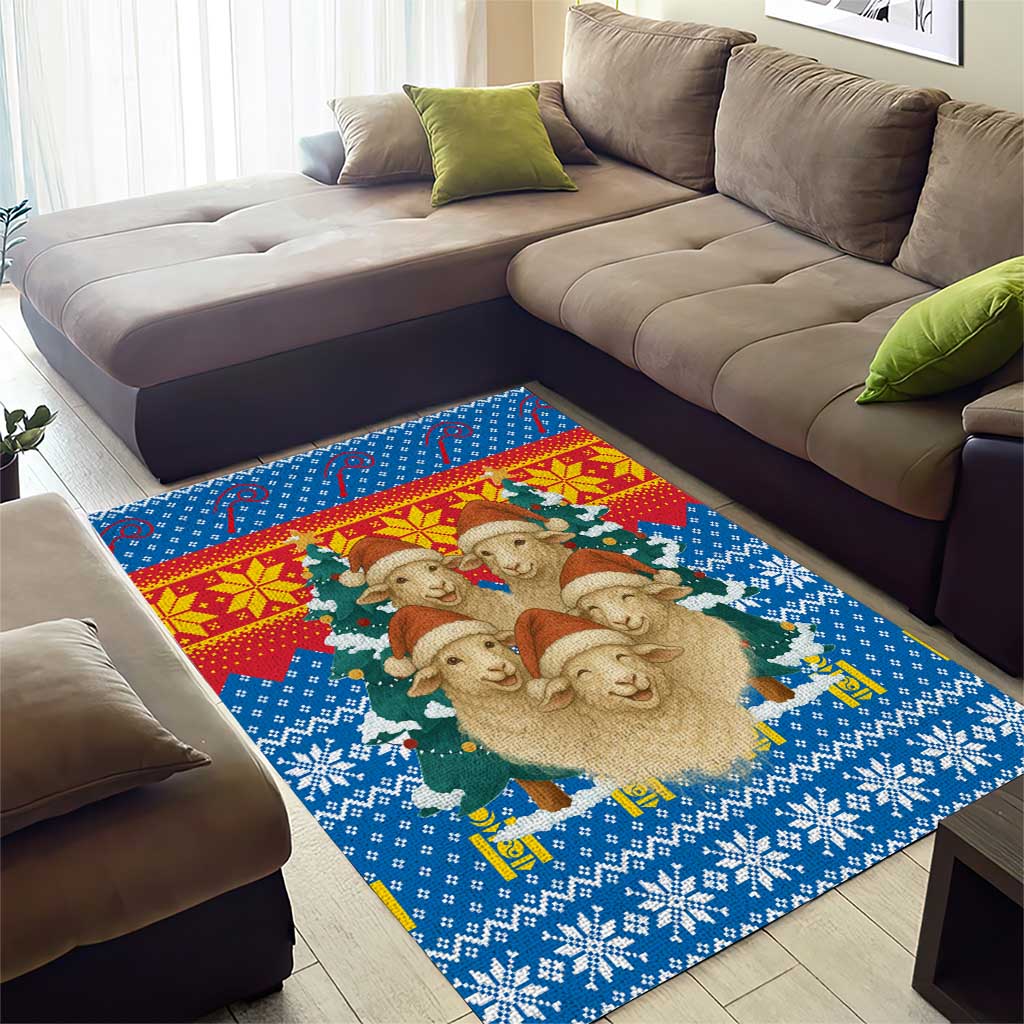 Mongolia Christmas Area Rug with Santa Sheep Christmas Trees and Snowflake - Wonder Print Shop
