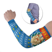 Mongolia Christmas Arm Sleeves with Santa Sheep Christmas Trees and Snowflake - Wonder Print Shop