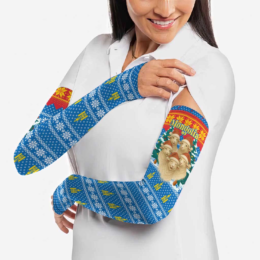 Mongolia Christmas Arm Sleeves with Santa Sheep Christmas Trees and Snowflake - Wonder Print Shop