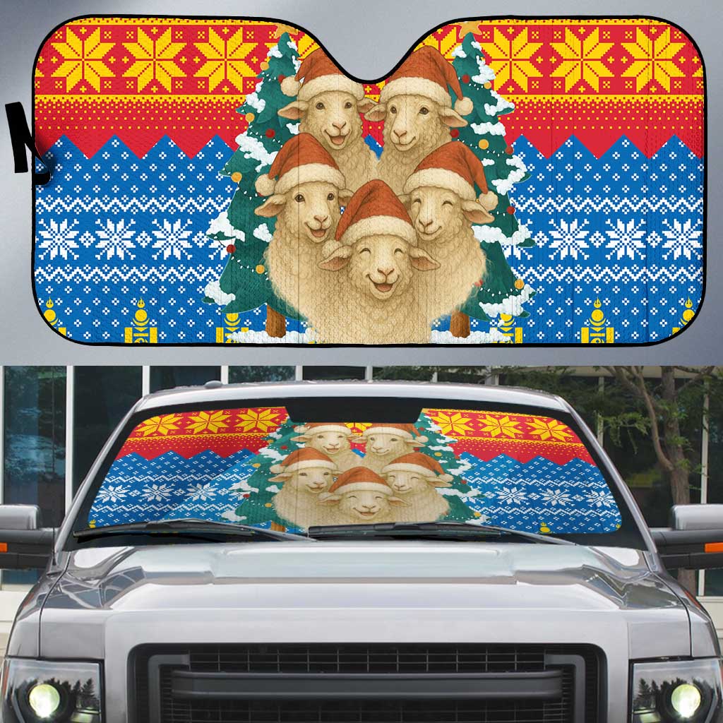 Mongolia Christmas Auto Sun Shade with Santa Sheep Christmas Trees and Snowflake - Wonder Print Shop