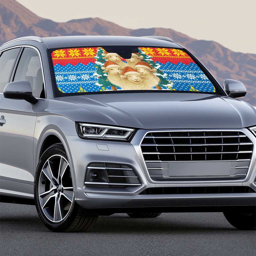 Mongolia Christmas Auto Sun Shade with Santa Sheep Christmas Trees and Snowflake - Wonder Print Shop