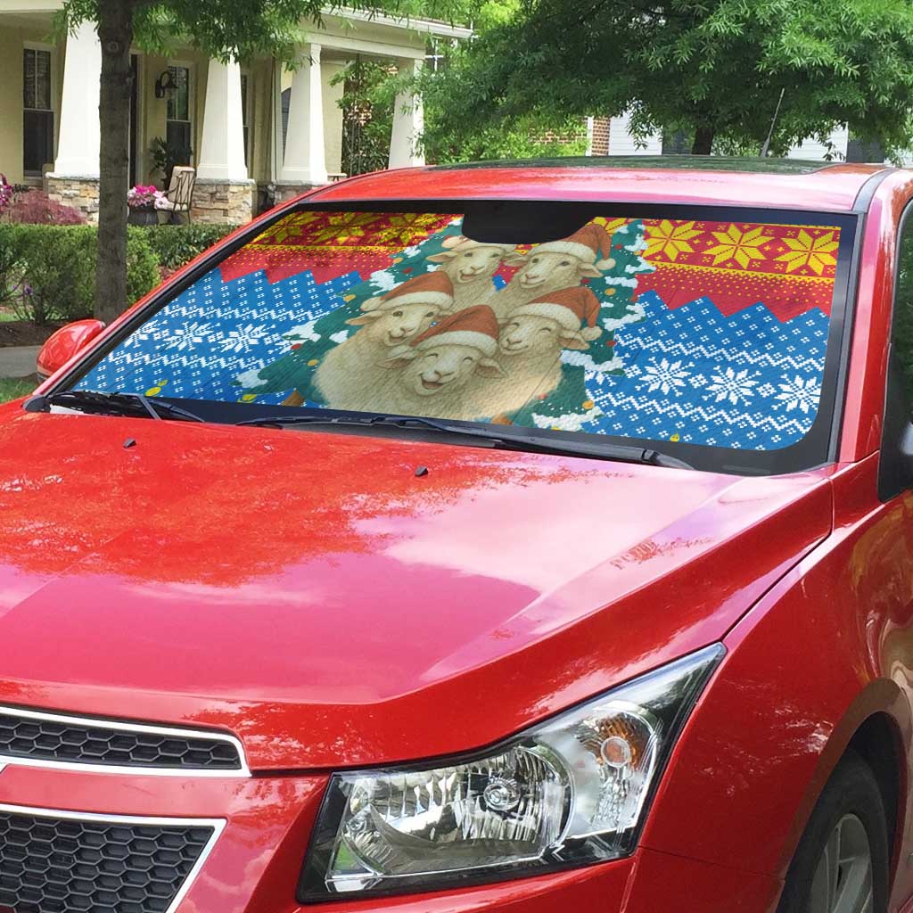 Mongolia Christmas Auto Sun Shade with Santa Sheep Christmas Trees and Snowflake - Wonder Print Shop