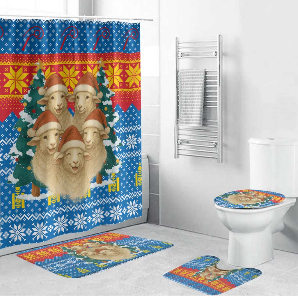 Mongolia Christmas Bathroom Set with Santa Sheep Christmas Trees and Snowflake - Wonder Print Shop
