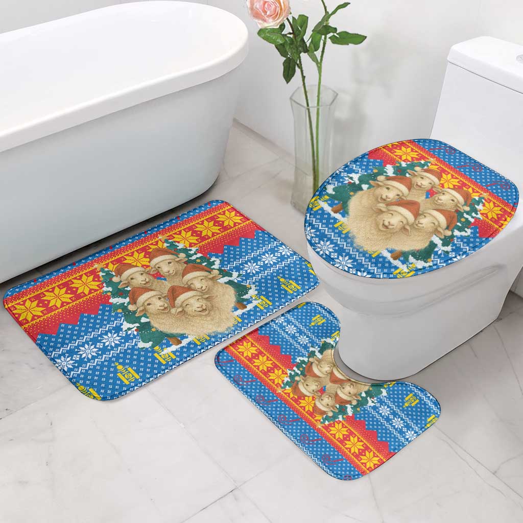 Mongolia Christmas Bathroom Set with Santa Sheep Christmas Trees and Snowflake - Wonder Print Shop
