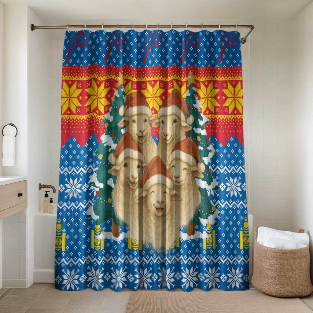 Mongolia Christmas Bathroom Set with Santa Sheep Christmas Trees and Snowflake - Wonder Print Shop