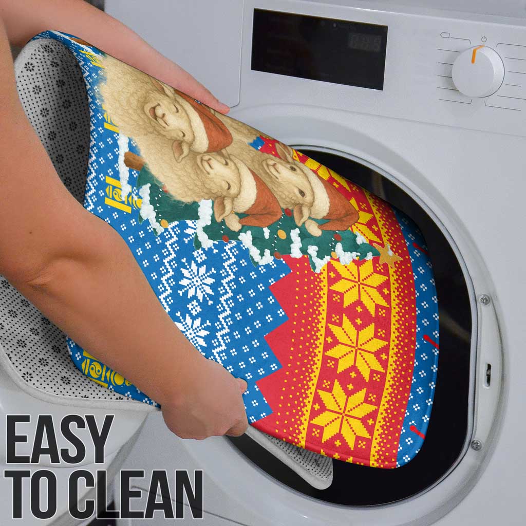 Mongolia Christmas Bathroom Set with Santa Sheep Christmas Trees and Snowflake - Wonder Print Shop