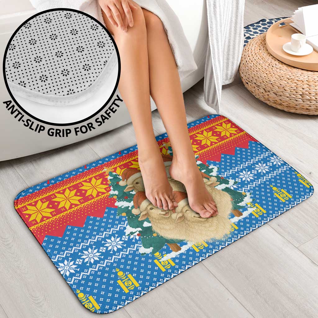 Mongolia Christmas Bathroom Set with Santa Sheep Christmas Trees and Snowflake - Wonder Print Shop