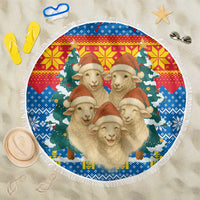 Mongolia Christmas Beach Blanket with Santa Sheep Christmas Trees and Snowflake - Wonder Print Shop