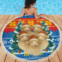 Mongolia Christmas Beach Blanket with Santa Sheep Christmas Trees and Snowflake - Wonder Print Shop