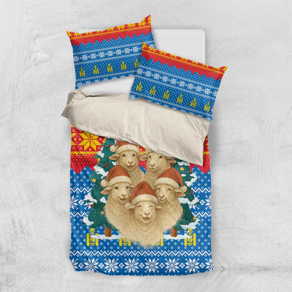 Mongolia Christmas Bedding Set with Santa Sheep Christmas Trees and Snowflake - Wonder Print Shop