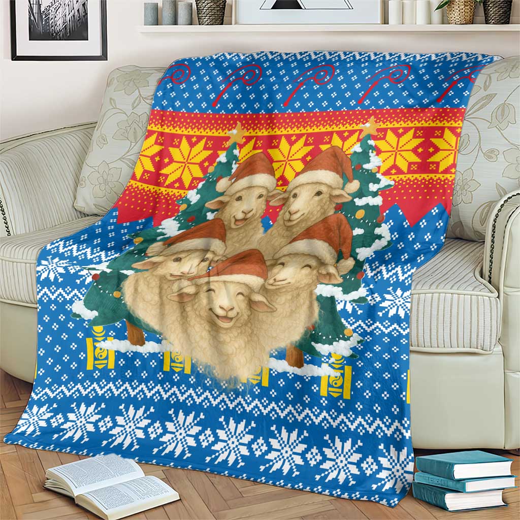 Mongolia Christmas Blanket with Santa Sheep Christmas Trees and Snowflake - Wonder Print Shop