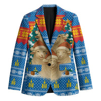 Mongolia Christmas Blazer with Santa Sheep Christmas Trees and Snowflake - Wonder Print Shop