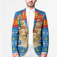 Mongolia Christmas Blazer with Santa Sheep Christmas Trees and Snowflake - Wonder Print Shop